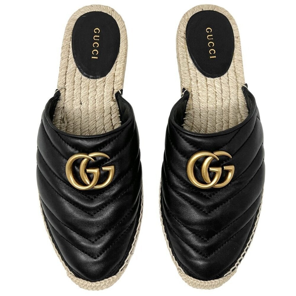 Gucci Marmont‎ Black Espadrille Mules GG Slides Flats Size 37